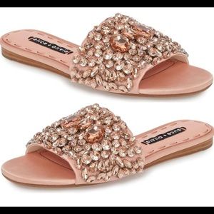 Alice and Olivia pink jeweled slides